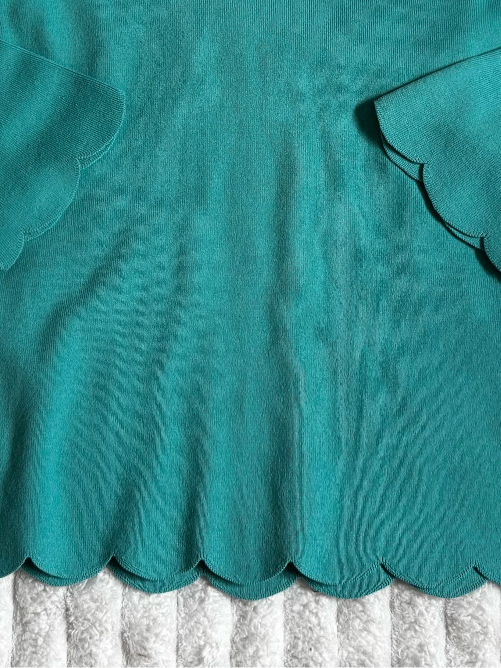 Talbots Teal V-Neck Sweater with Scalloped Edges - Picture 3 of 3